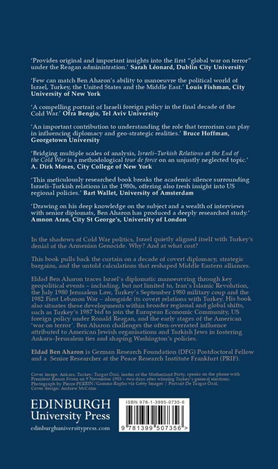 Back cover of Israeli–Turkish Relations at the End of the Cold War