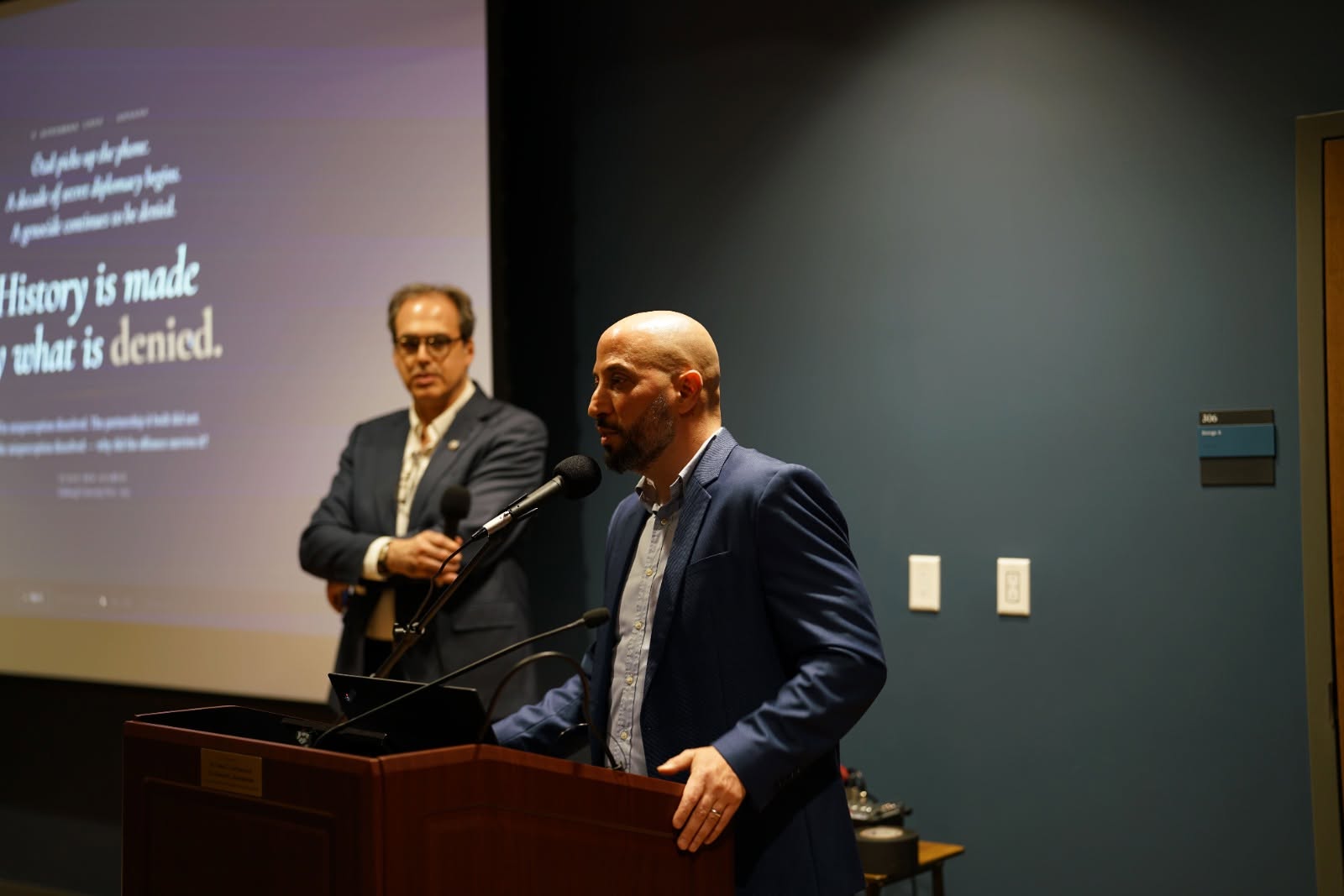 Eldad Ben Aharon speaking at the New York book launch